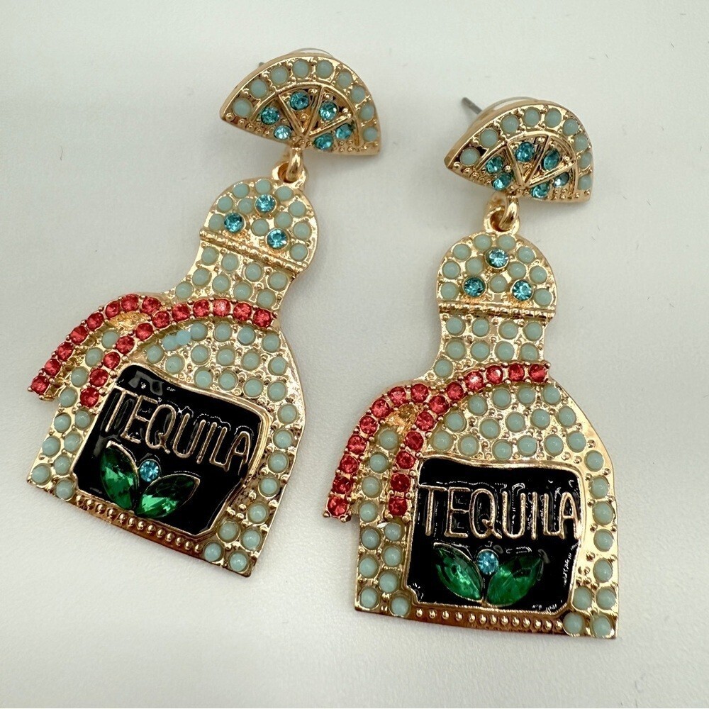 Gold and Multicolor Tequila Bottle Drink Earrings
